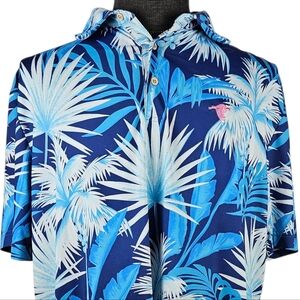Scales Men's Hawaiian Leaf Print Short Sleeve Poly Blend Golf Polo Size L